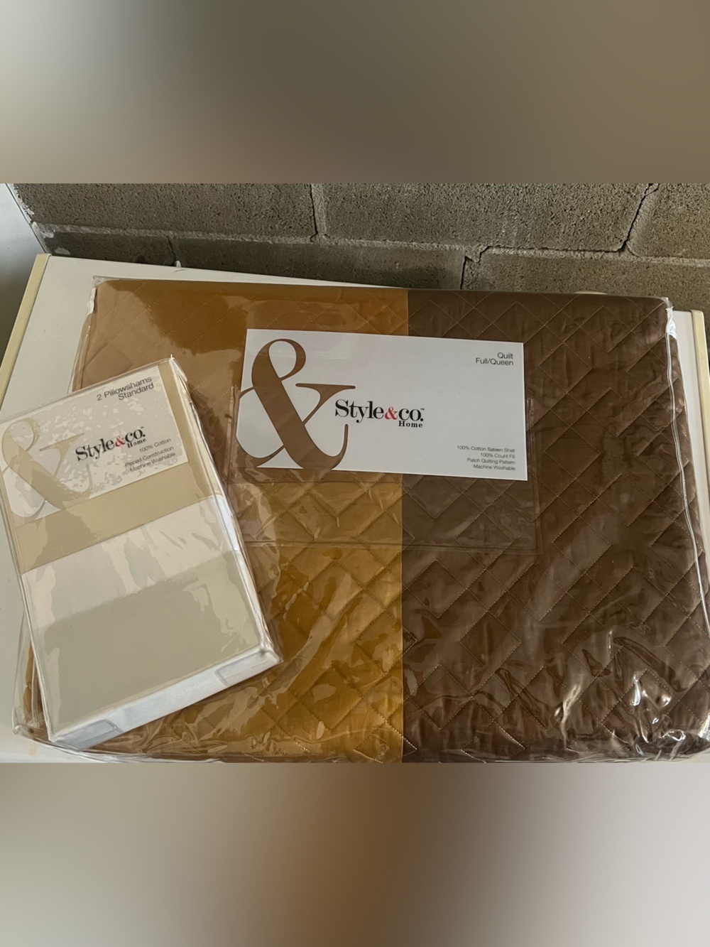 Style & Co. Reversible Quilted Throw in Brown and Tan & Pillow Shams